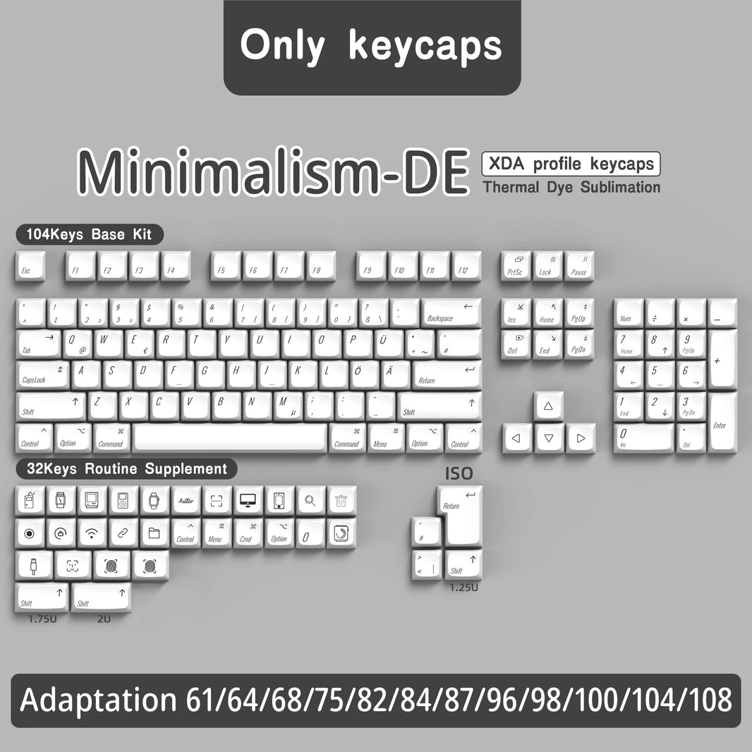 DE Keyboard Keycaps XDA Profile PBT German Keycap Dye-Sub ISO Alice Layout 7U Space bar For Mechanical Keyboard Wooting