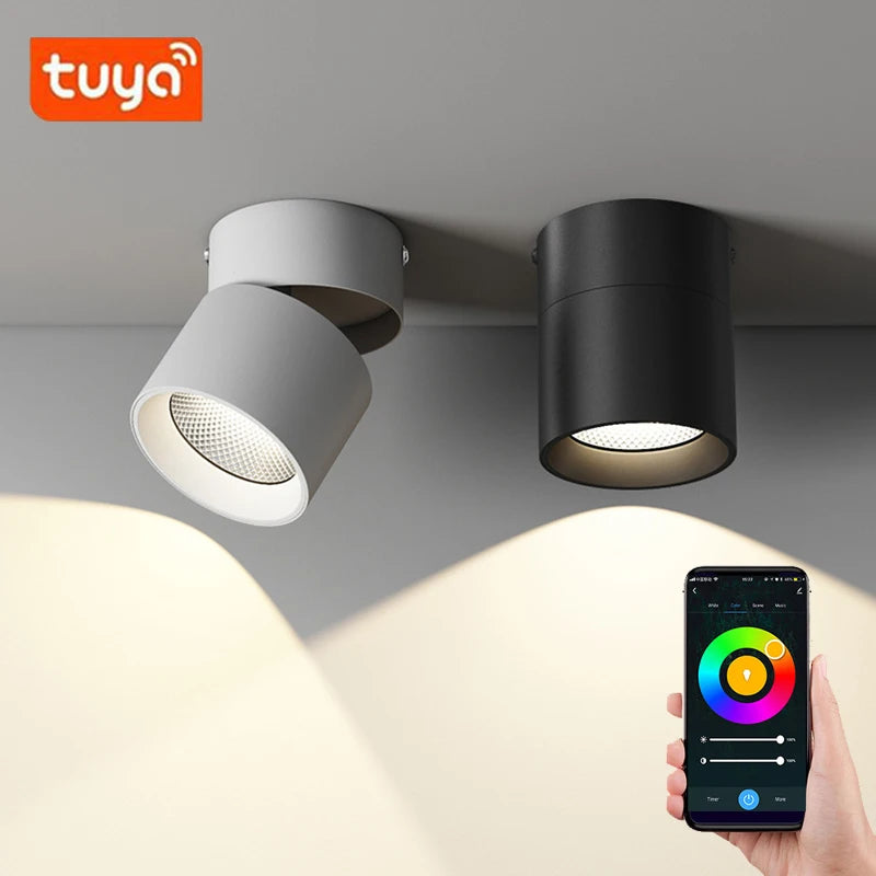 Tuya Smart Life COB RGBCCT 2700K-6500K Foldable Downlight Zigbee Ceiling Dimmable Spotlight,Work with Alexa/Google