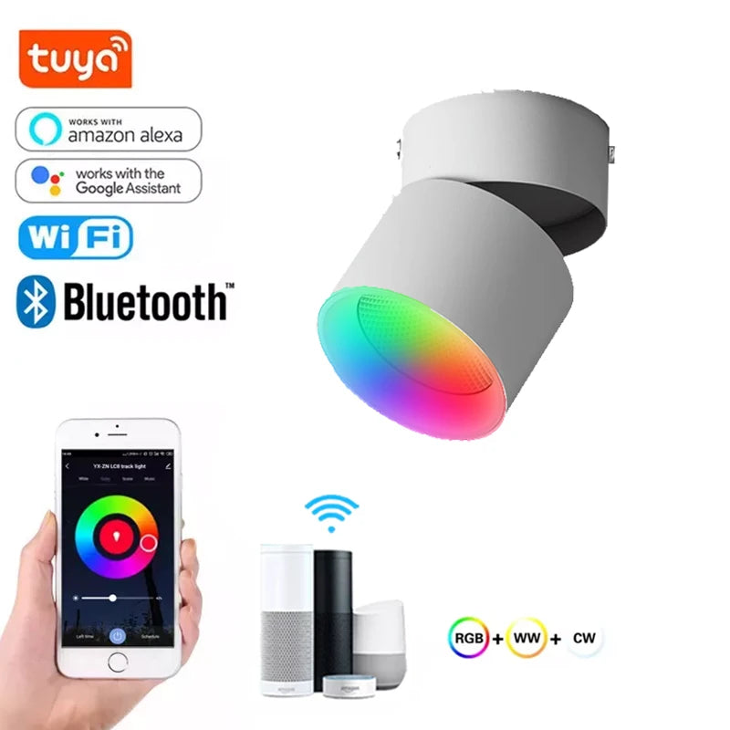 Tuya Smart Life COB RGBCCT 2700K-6500K Foldable Downlight Zigbee Ceiling Dimmable Spotlight,Work with Alexa/Google