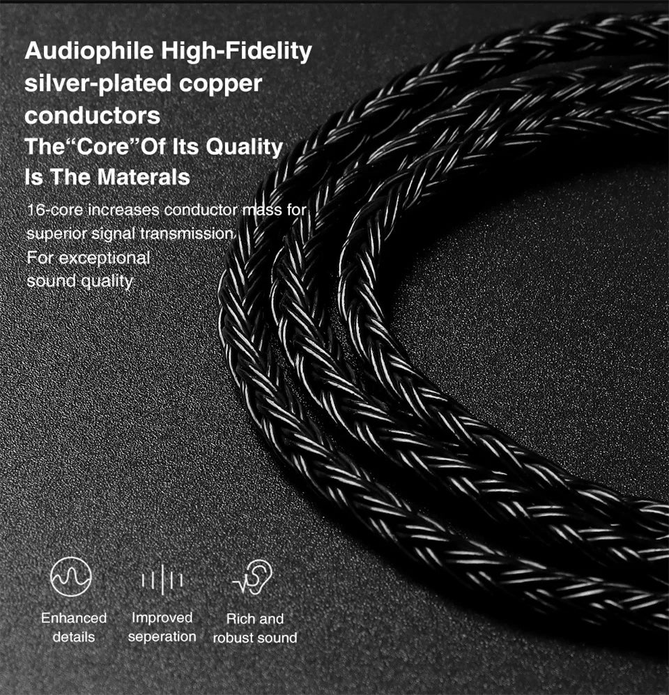 TRN T2 PRO 16 Core Silver Plated HIFI Upgrade Cable 3.5/2.5/4.4mm Plug MMCX/2Pin For TRN KZ CCA Earphones VX V90S ZSX ZAS MT1