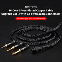 TRN T2 PRO 16 Core Silver Plated HIFI Upgrade Cable 3.5/2.5/4.4mm Plug MMCX/2Pin For TRN KZ CCA Earphones VX V90S ZSX ZAS MT1