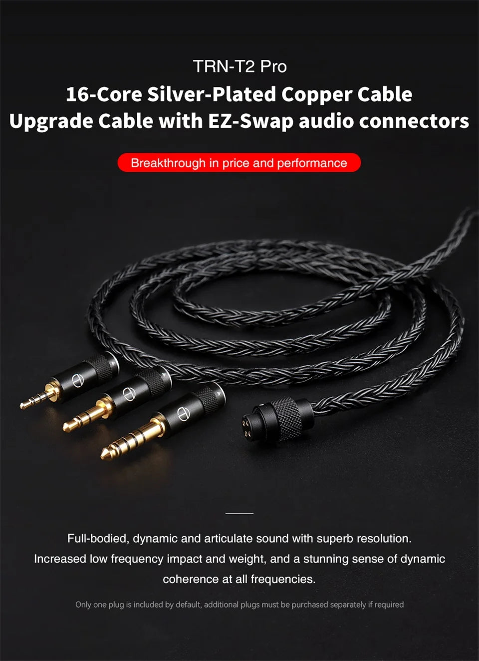 TRN T2 PRO 16 Core Silver Plated HIFI Upgrade Cable 3.5/2.5/4.4mm Plug MMCX/2Pin For TRN KZ CCA Earphones VX V90S ZSX ZAS MT1