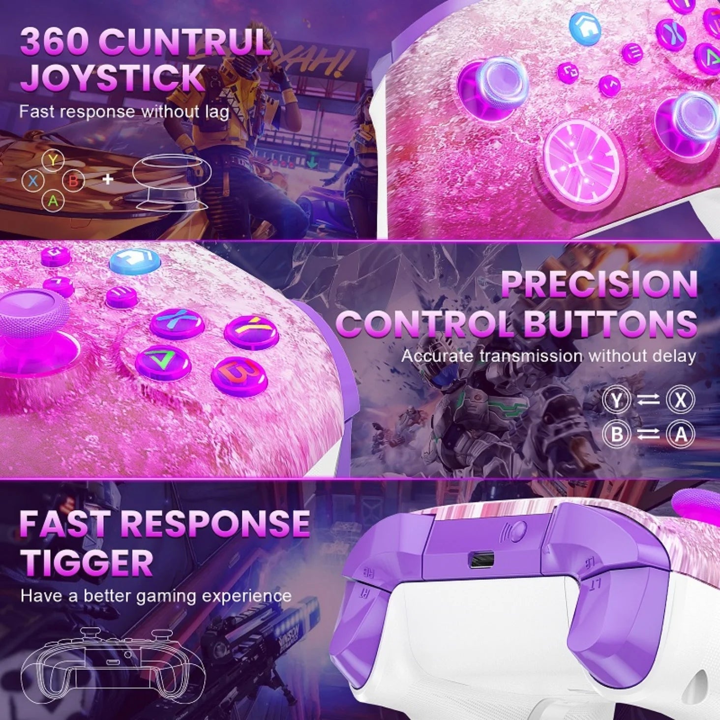 Controller For XBox One/Series S/X/PC Console Wireless Controllers Dual Vibration Hall Effect 6-Axis Gyro FUNC W/ RGB Gamepad