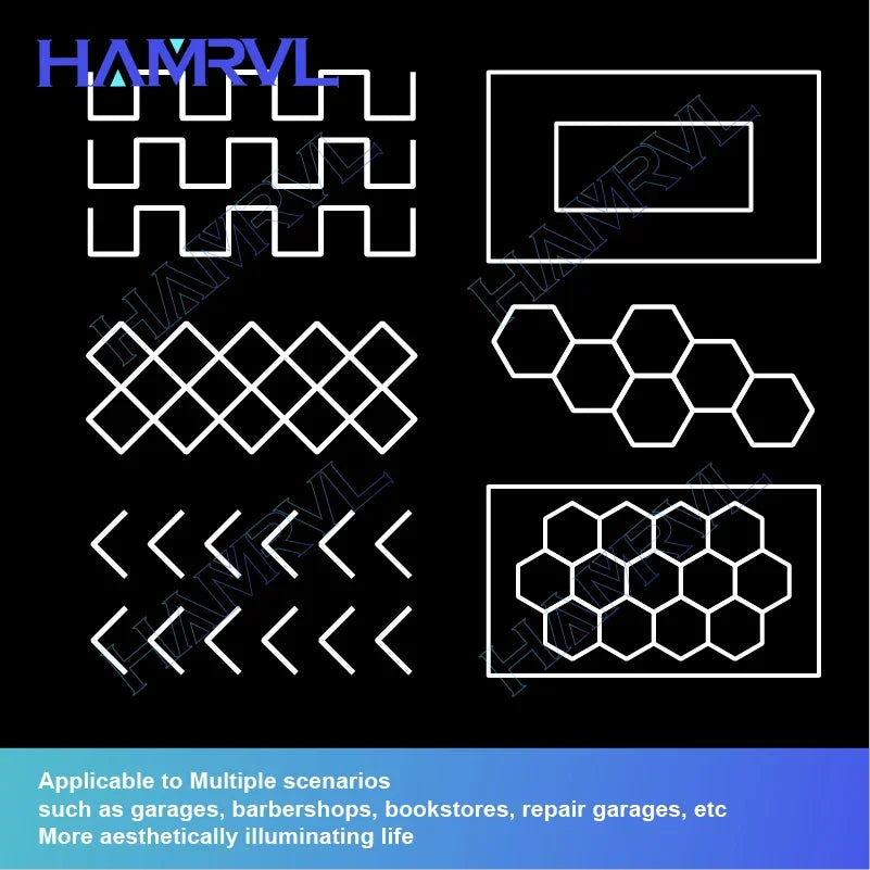 Barbershop Hair Salon Led Ceiling Light Hexagon Garage Light 110V/220V 14 Honeycomb Led Tube Lighting For Car Detailing Workshop