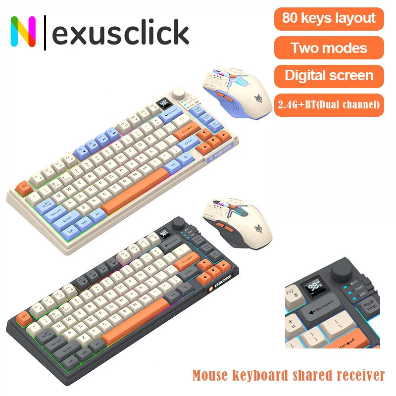 Dual-Mode 80 Keys Wireless Gaming Keyboard Combo,2.4G/BT5.1 Mechanical Keyboard Set With RGB Backlight For PC Laptop Office