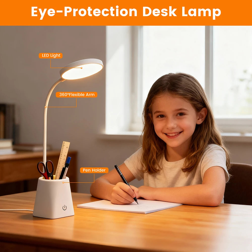 Kids Study LED Table Lamp Safe Touch Control Dimmable Led Light USB Power Gift for Children Warm/Natural White 5V Portable