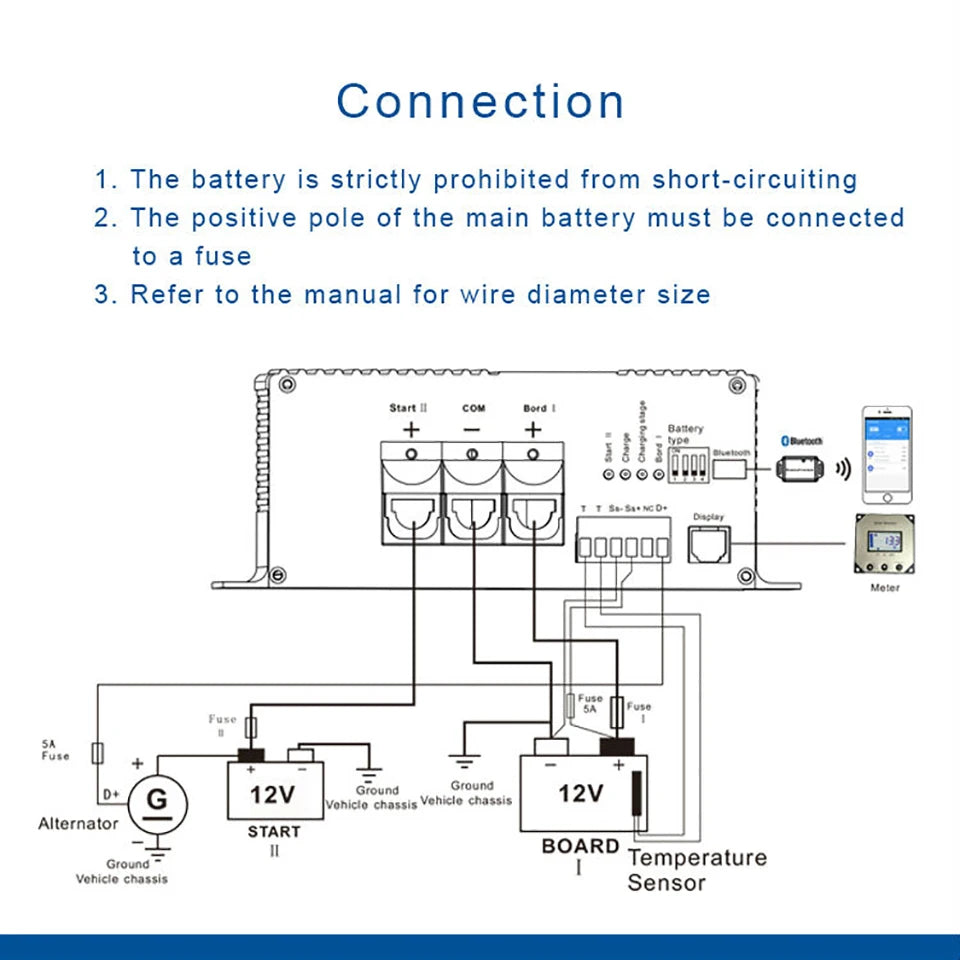 12V DC to DC 30A smart Charger with Booster support Bluetooth app lithium battery Fully automatic charging temperature Charger