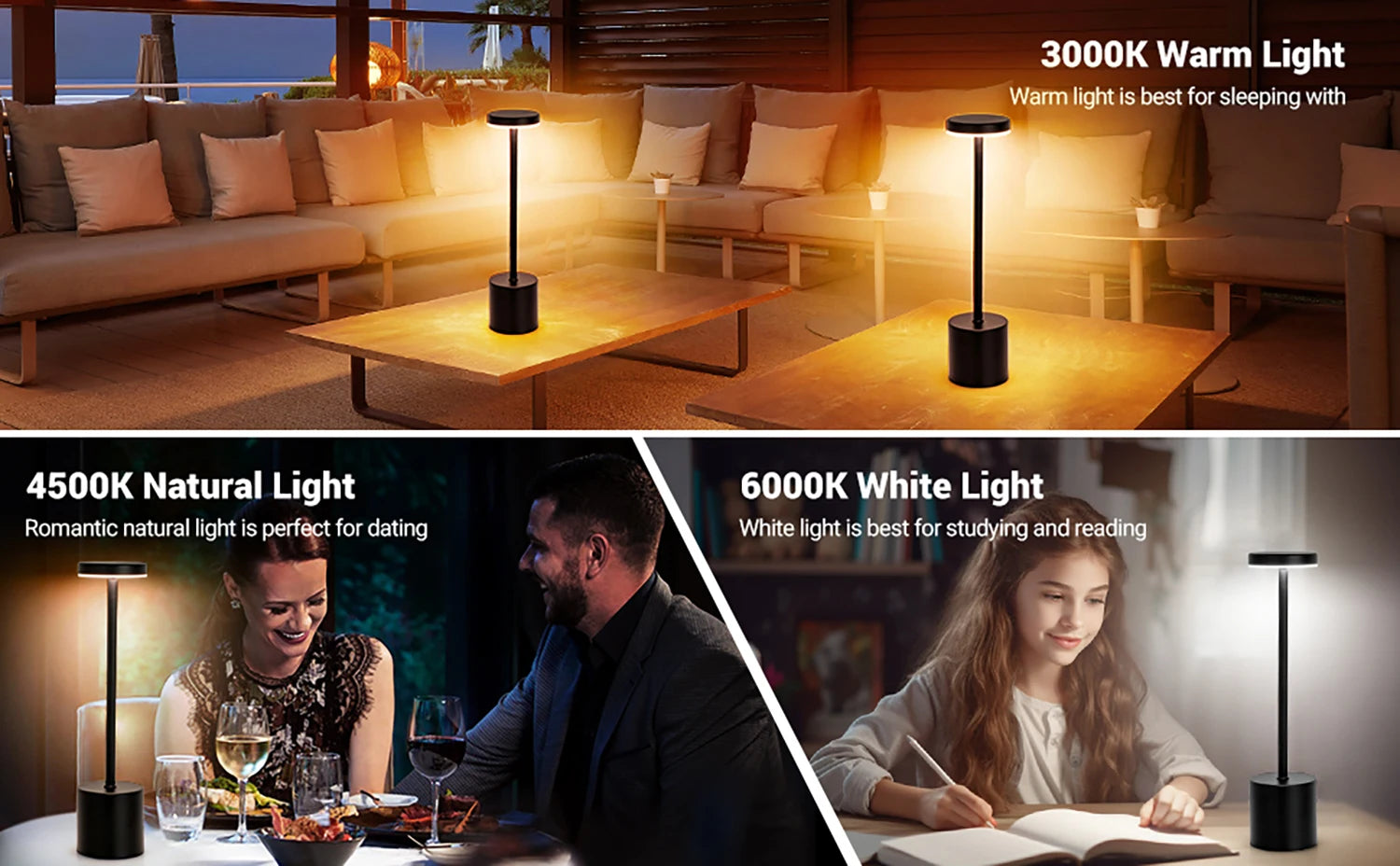 LED Table Lamp Touch Sensor Rechargeable Desktop Night Light Wireless Reading Lamp for Restaurant Hotel Bar Bedroom Decor Light