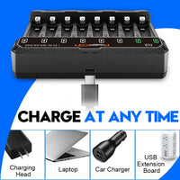 POWERKAN N8 Battery Charger with LED Display for 8 1.2V Ni-MH Ni-Cd AA AAA Rechargeable Batteries USB-C 5V 2A