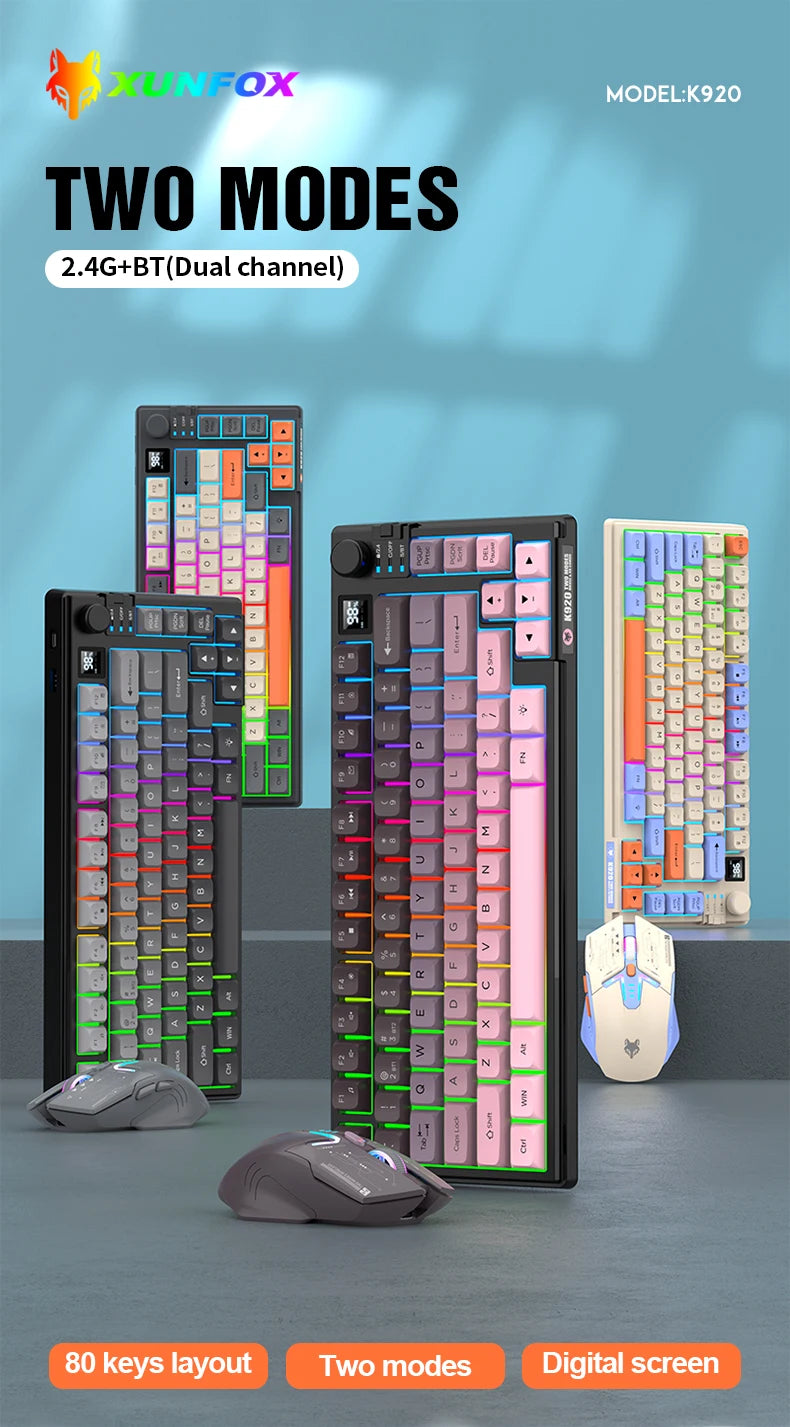 Dual-Mode 80 Keys Wireless Gaming Keyboard Combo,2.4G/BT5.1 Mechanical Keyboard Set With RGB Backlight For PC Laptop Office