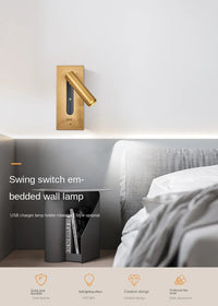 Interior LED Wall Lamp 110-240V with USB Charging Decor for Bedroom Reading Lighting Hotel Headboard LED Embedded Wall Light