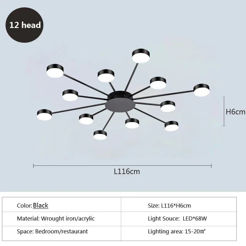 Modern Simplicity Sputtering luminescent Multi Head LED Home Ceiling Lights Painting Lamps for Living Room Decoration Chandelier