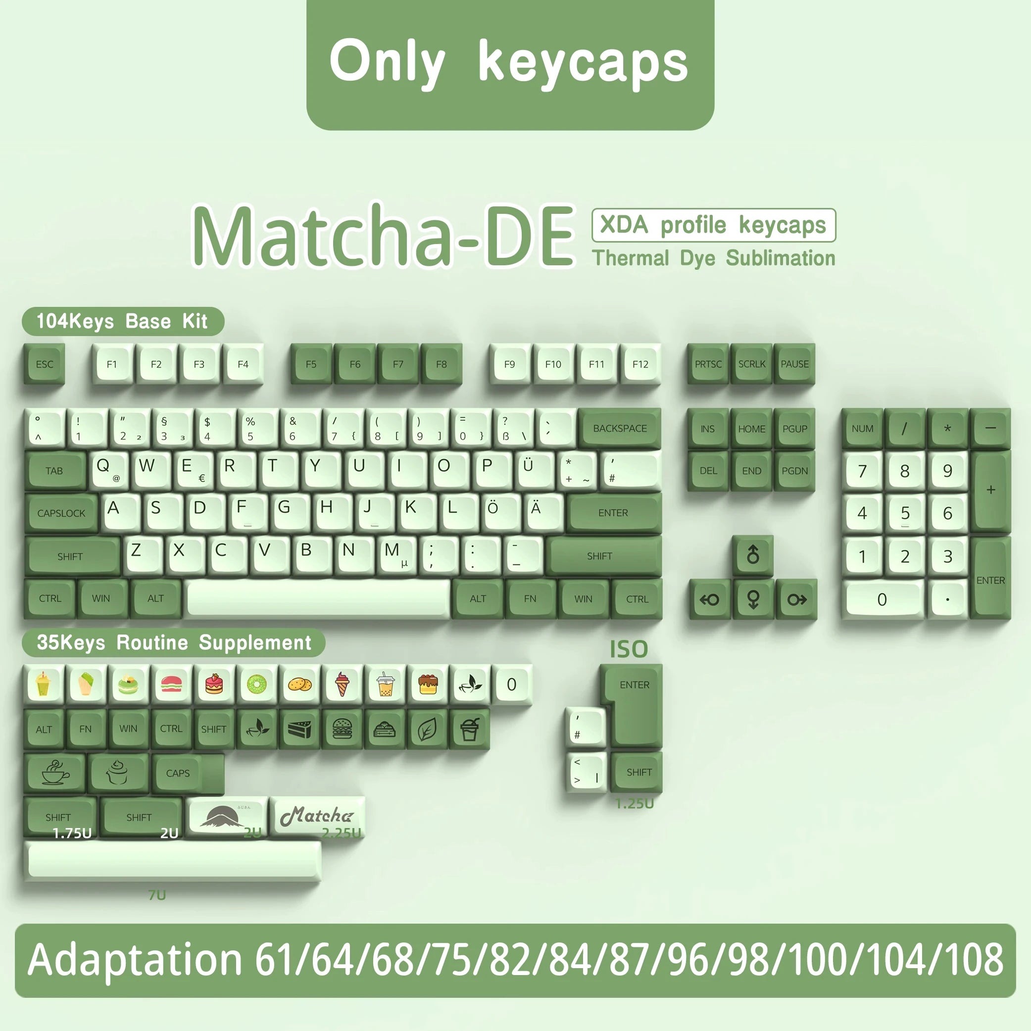 DE Keyboard Keycaps XDA Profile PBT German Keycap Dye-Sub ISO Alice Layout 7U Space bar For Mechanical Keyboard Wooting