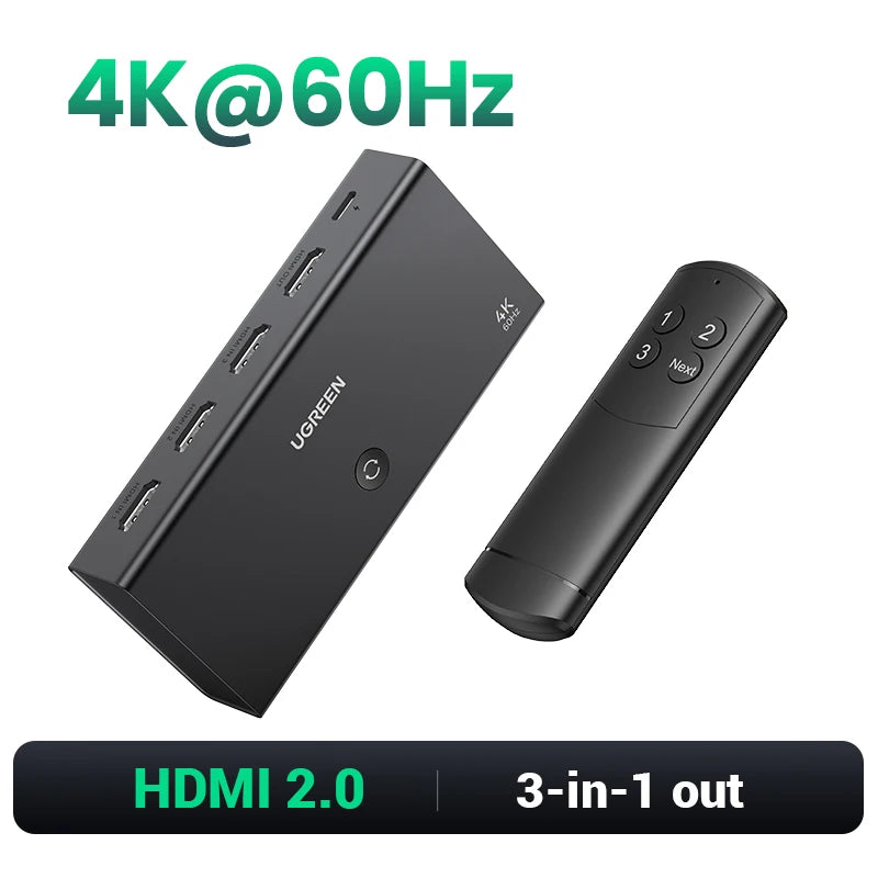 UGREEN HDMI 2.1 2.0 8K Switch 3 in 1 Out with Remote Control 8K@60Hz, 4K@120Hz Converter Splitter Switcher For Xbox PS5 Monitors