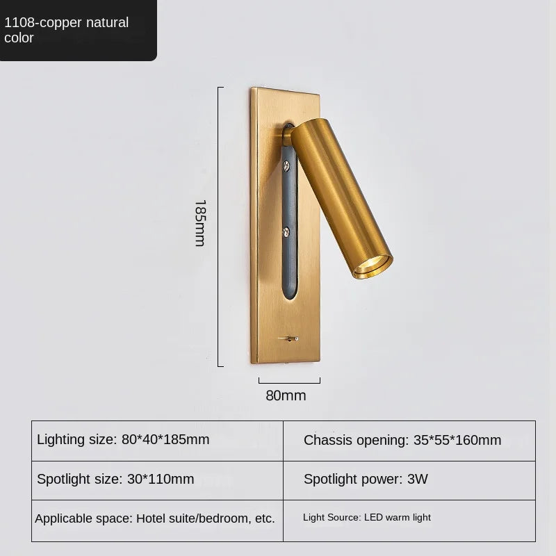 Interior LED Wall Lamp 110-240V with USB Charging Decor for Bedroom Reading Lighting Hotel Headboard LED Embedded Wall Light