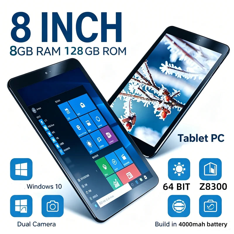 8 INCH 8GB RAM 128GB ROM AR2 Windows 10 Tablet 1280*800  IPS Screen Z8300 1.33GHz  Quad Core Intel HD Graphic Dual Cameras