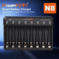POWERKAN N8 Battery Charger with LED Display for 8 1.2V Ni-MH Ni-Cd AA AAA Rechargeable Batteries USB-C 5V 2A