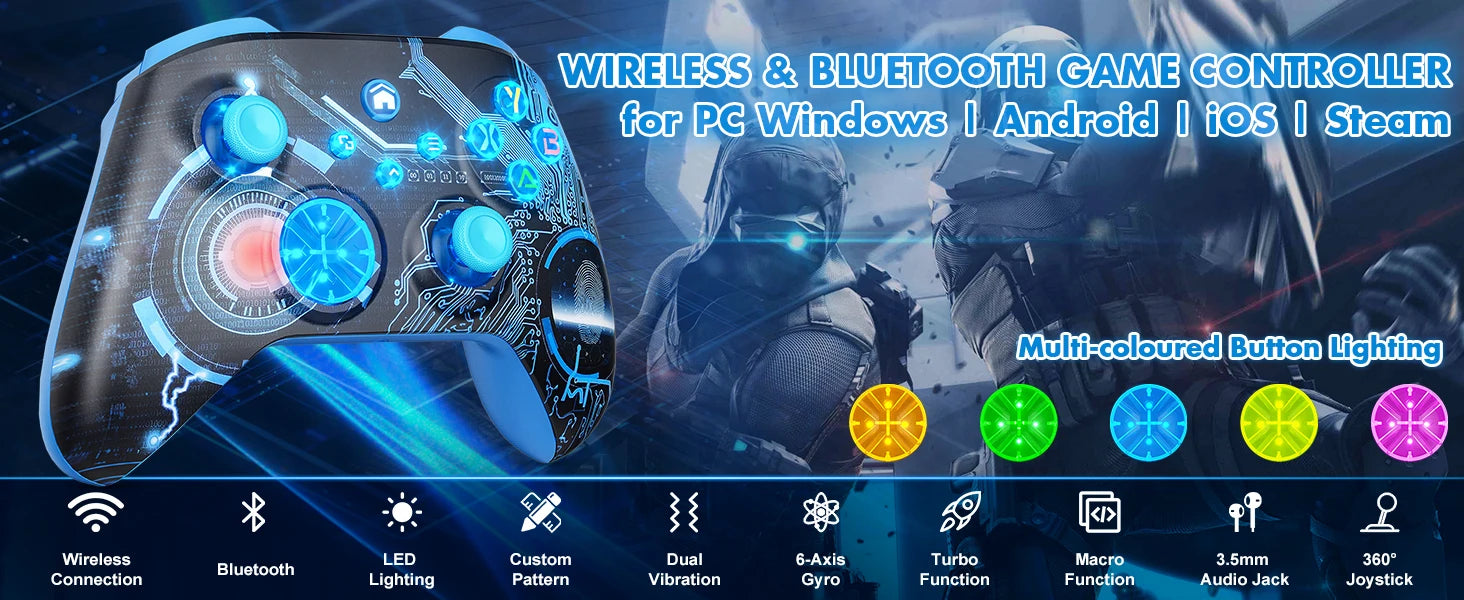 Controller For XBox One/Series S/X/PC Console Wireless Controllers Dual Vibration Hall Effect 6-Axis Gyro FUNC W/ RGB Gamepad