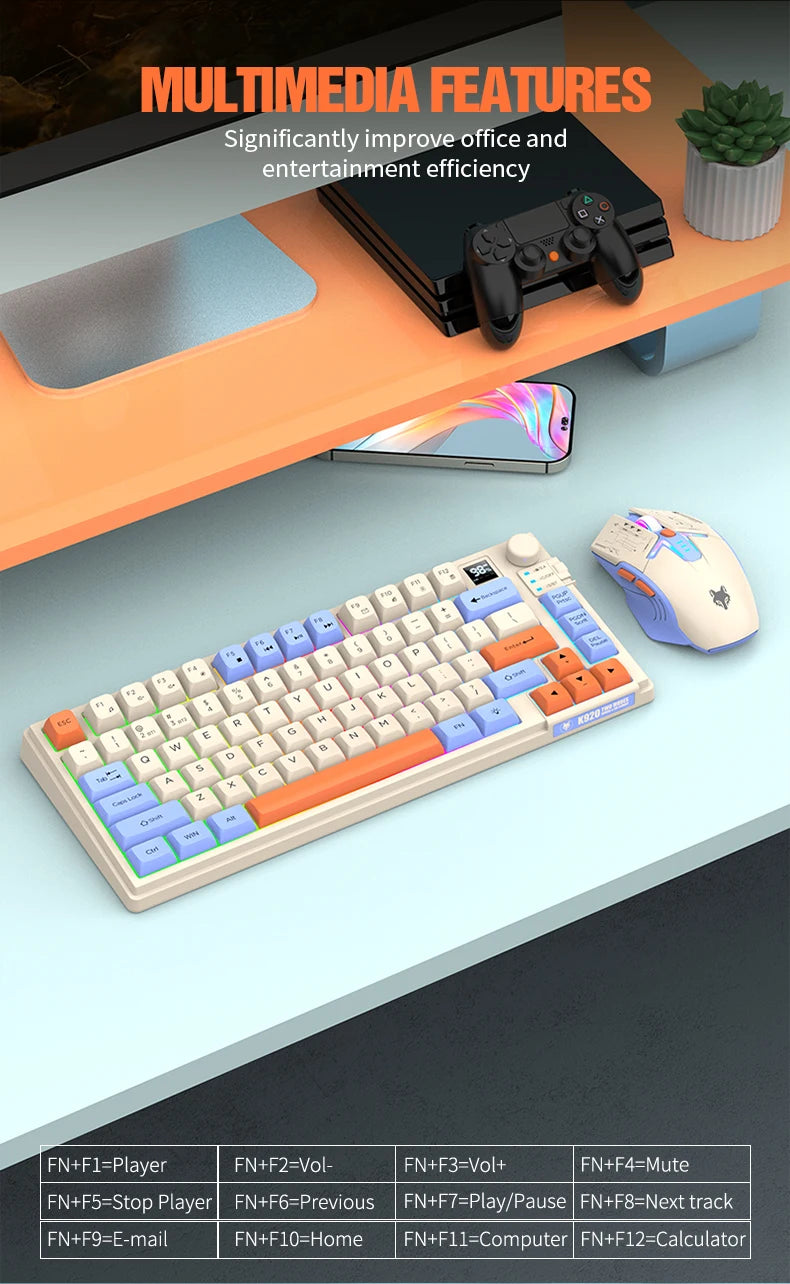 Dual-Mode 80 Keys Wireless Gaming Keyboard Combo,2.4G/BT5.1 Mechanical Keyboard Set With RGB Backlight For PC Laptop Office