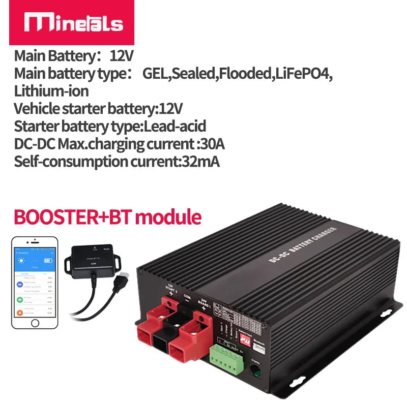 12V DC to DC 30A smart Charger with Booster support Bluetooth app lithium battery Fully automatic charging temperature Charger