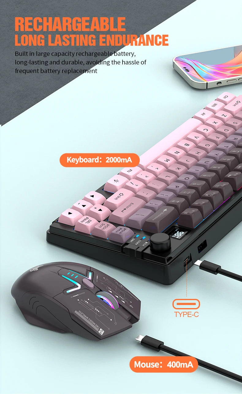 Dual-Mode 80 Keys Wireless Gaming Keyboard Combo,2.4G/BT5.1 Mechanical Keyboard Set With RGB Backlight For PC Laptop Office