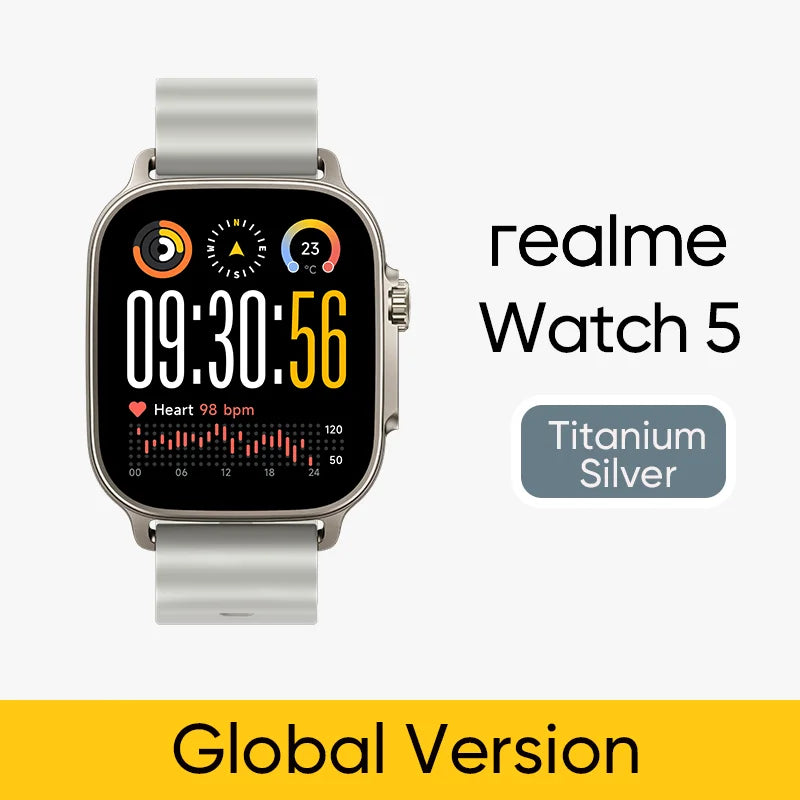 realme Watch 5 Smart Watch 1.97" 2D Flat AMOLED Display Compass & Independent GPS with 5 GNSS 14-day Battery Life NFC Card IP68