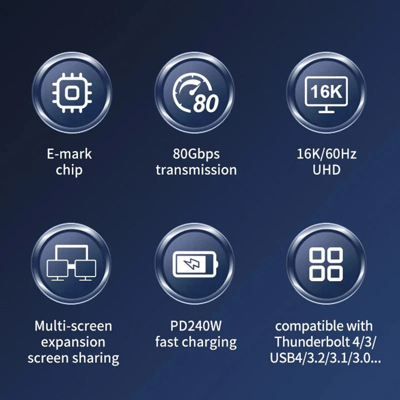 PD 240w USB C To USBC Thunderbolt 5 Full-function Data Cable Fast Charging 16K 60Hz Video Output Functional 80Gbps Transmission