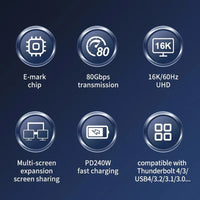 PD 240w USB C To USBC Thunderbolt 5 Full-function Data Cable Fast Charging 16K 60Hz Video Output Functional 80Gbps Transmission