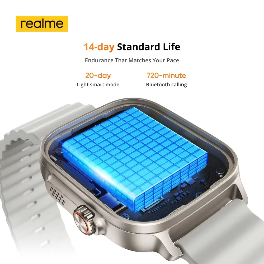 realme Watch 5 Smart Watch 1.97" 2D Flat AMOLED Display Compass & Independent GPS with 5 GNSS 14-day Battery Life NFC Card IP68