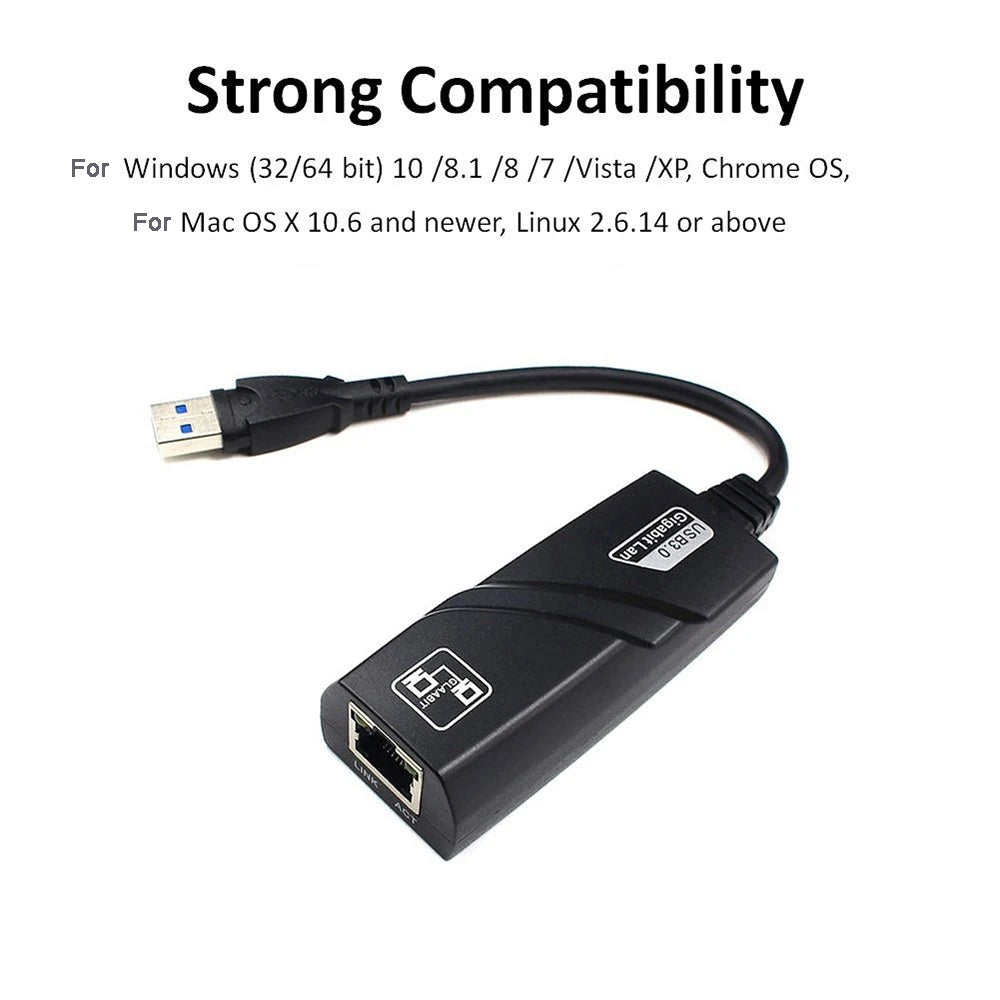 100/1000Mbps USB 3.0 Wired USB to Rj45  Lan High-speed Ethernet Adapter Network Card External Network for PC Laptop