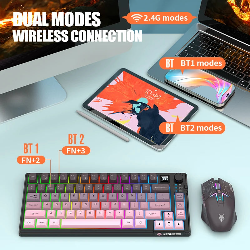 Dual-Mode 80 Keys Wireless Gaming Keyboard Combo,2.4G/BT5.1 Mechanical Keyboard Set With RGB Backlight For PC Laptop Office