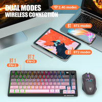 Dual-Mode 80 Keys Wireless Gaming Keyboard Combo,2.4G/BT5.1 Mechanical Keyboard Set With RGB Backlight For PC Laptop Office