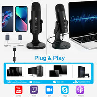 Haomuren USB Microphone for PC Mac Gaming Recording Streaming Podcast,Computer Condenser Mic with Phone Adapter Headphone Output