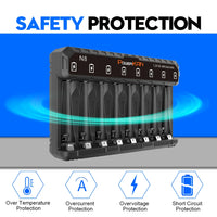 POWERKAN N8 Battery Charger with LED Display for 8 1.2V Ni-MH Ni-Cd AA AAA Rechargeable Batteries USB-C 5V 2A
