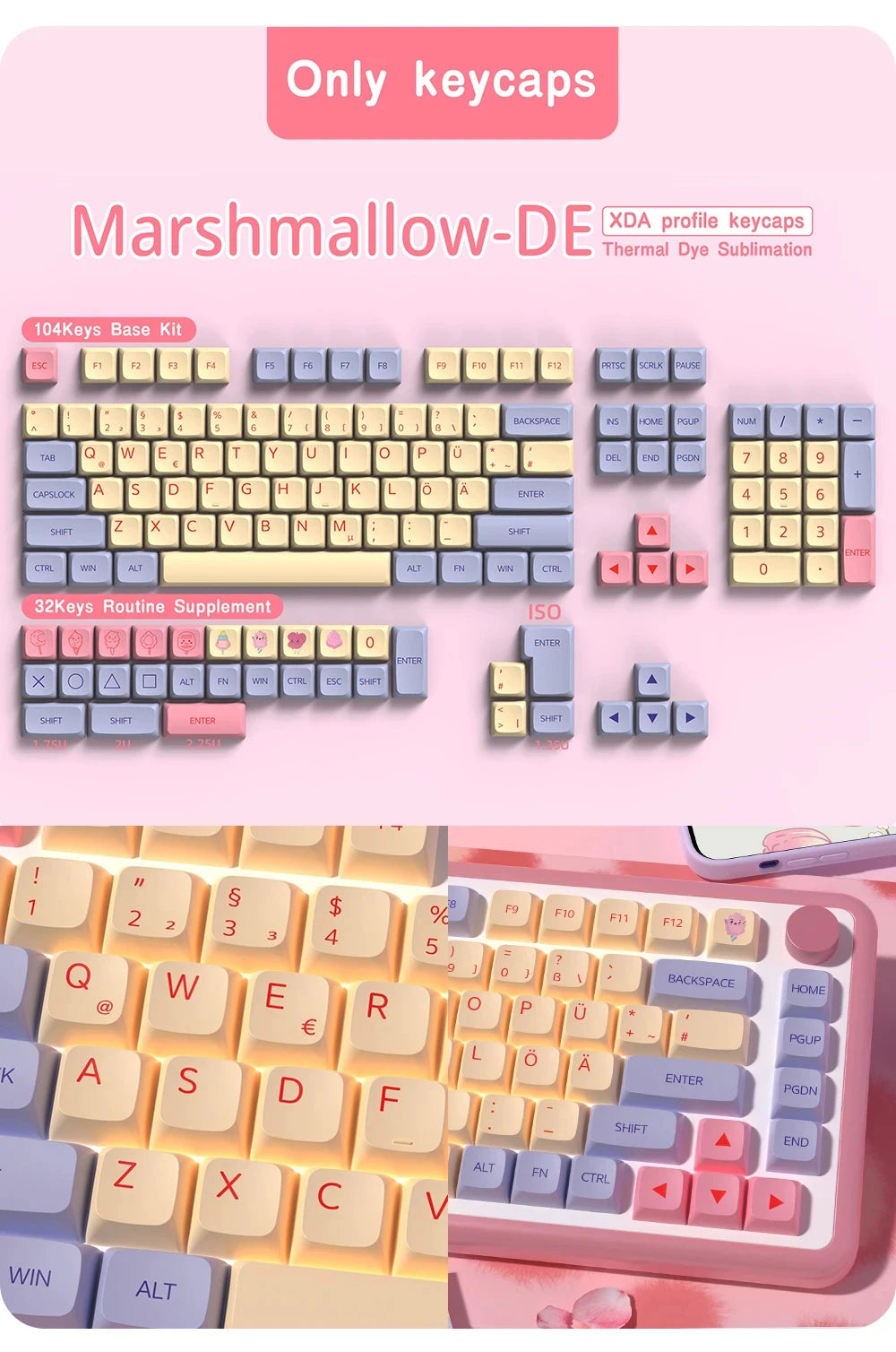 DE Keyboard Keycaps XDA Profile PBT German Keycap Dye-Sub ISO Alice Layout 7U Space bar For Mechanical Keyboard Wooting