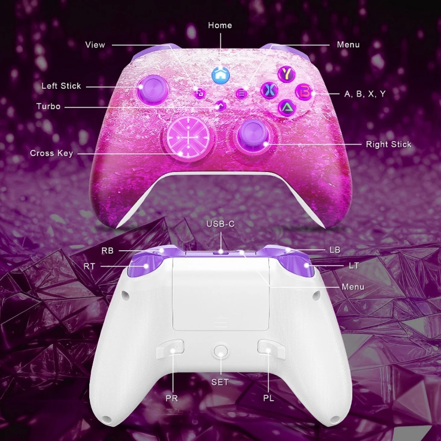 Controller For XBox One/Series S/X/PC Console Wireless Controllers Dual Vibration Hall Effect 6-Axis Gyro FUNC W/ RGB Gamepad