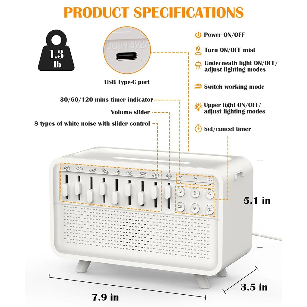 Portable White Noise Bluetooth Speaker Nature Sound Sleep Aid Music Box Wireless Stereo MP3 Music Player Support Timed Shutdown