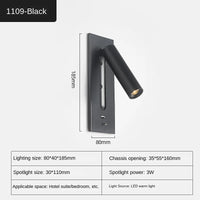 Interior LED Wall Lamp 110-240V with USB Charging Decor for Bedroom Reading Lighting Hotel Headboard LED Embedded Wall Light