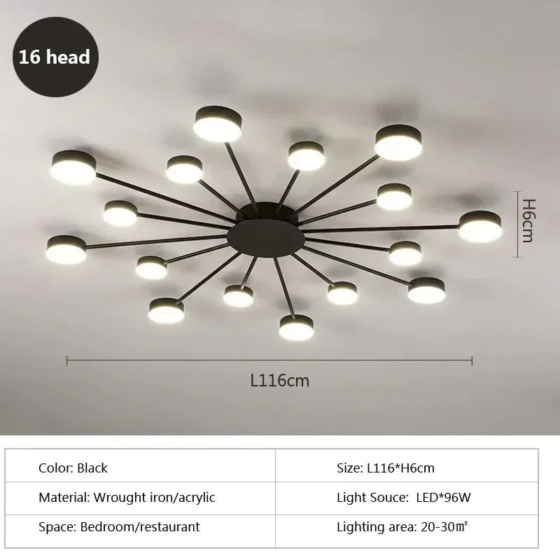 Modern Simplicity Sputtering luminescent Multi Head LED Home Ceiling Lights Painting Lamps for Living Room Decoration Chandelier