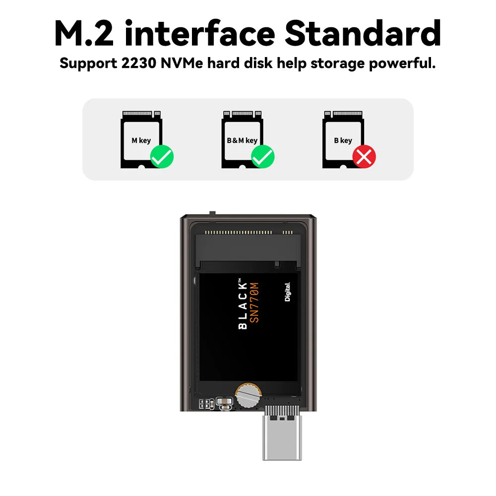 2230 M.2 NVMe SSD Enclosure with Cooling Fan USB 3.2 Gen 2 to NVMe PCI-E M.2 SSD Case for Laptop iPhone 16 Pro 15 iPad