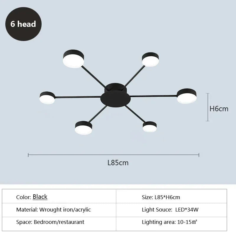 Modern Simplicity Sputtering luminescent Multi Head LED Home Ceiling Lights Painting Lamps for Living Room Decoration Chandelier