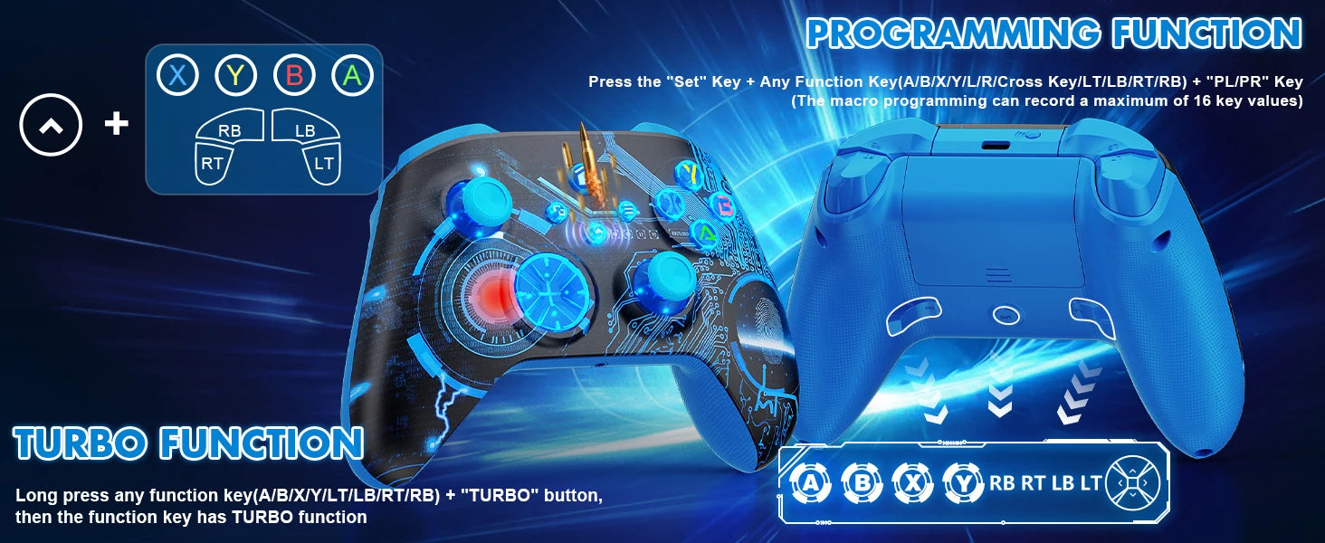 Controller For XBox One/Series S/X/PC Console Wireless Controllers Dual Vibration Hall Effect 6-Axis Gyro FUNC W/ RGB Gamepad