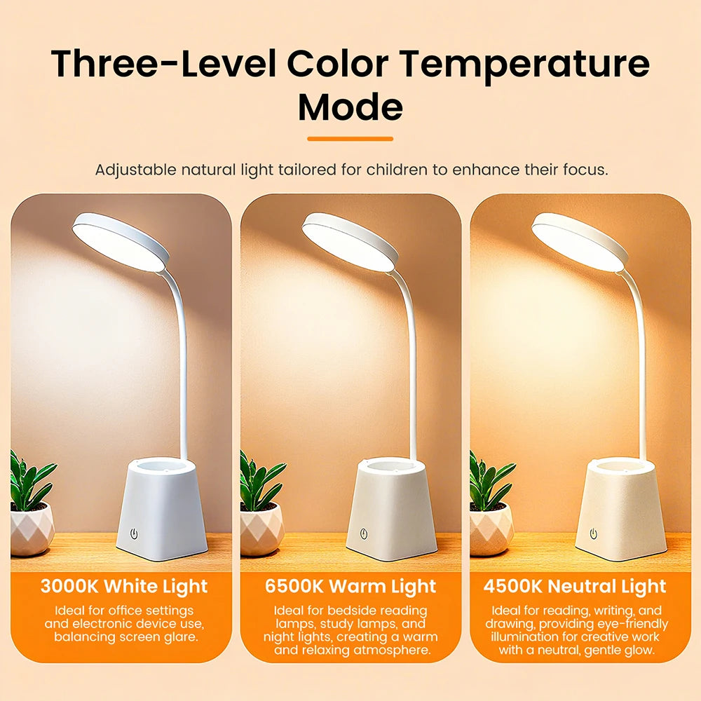 Kids Study LED Table Lamp Safe Touch Control Dimmable Led Light USB Power Gift for Children Warm/Natural White 5V Portable
