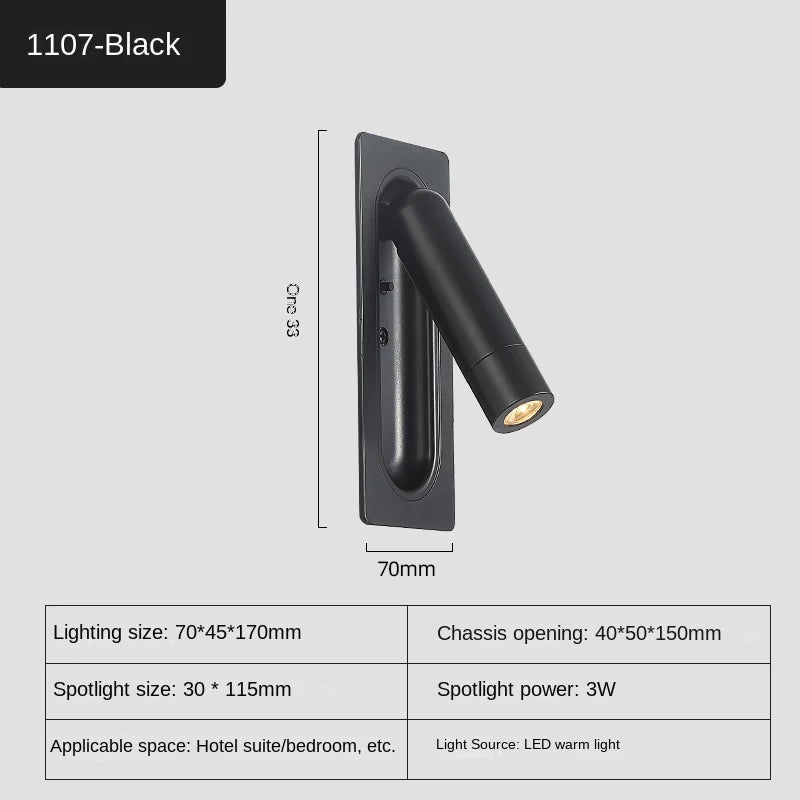 Interior LED Wall Lamp 110-240V with USB Charging Decor for Bedroom Reading Lighting Hotel Headboard LED Embedded Wall Light
