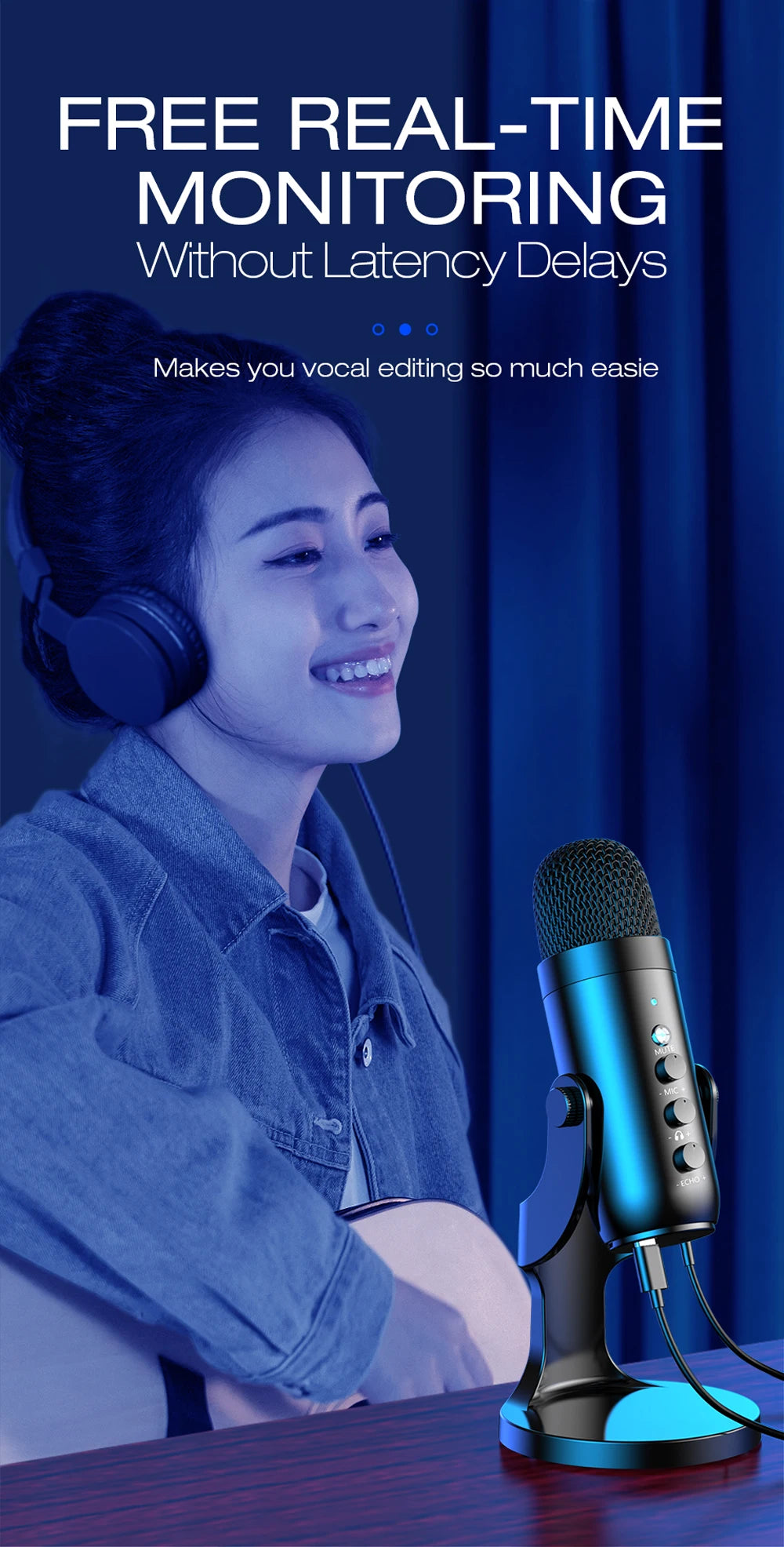 Haomuren USB Microphone for PC Mac Gaming Recording Streaming Podcast,Computer Condenser Mic with Phone Adapter Headphone Output