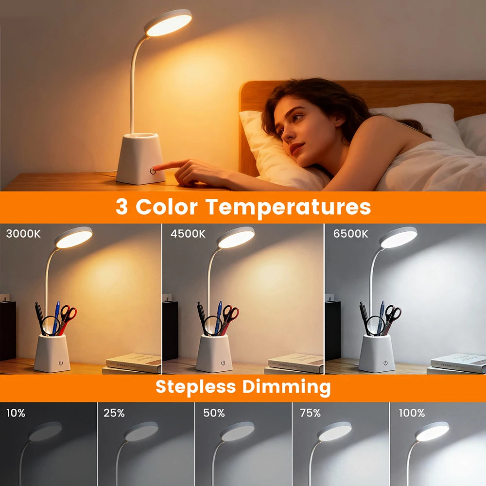 Kids Study LED Table Lamp Safe Touch Control Dimmable Led Light USB Power Gift for Children Warm/Natural White 5V Portable