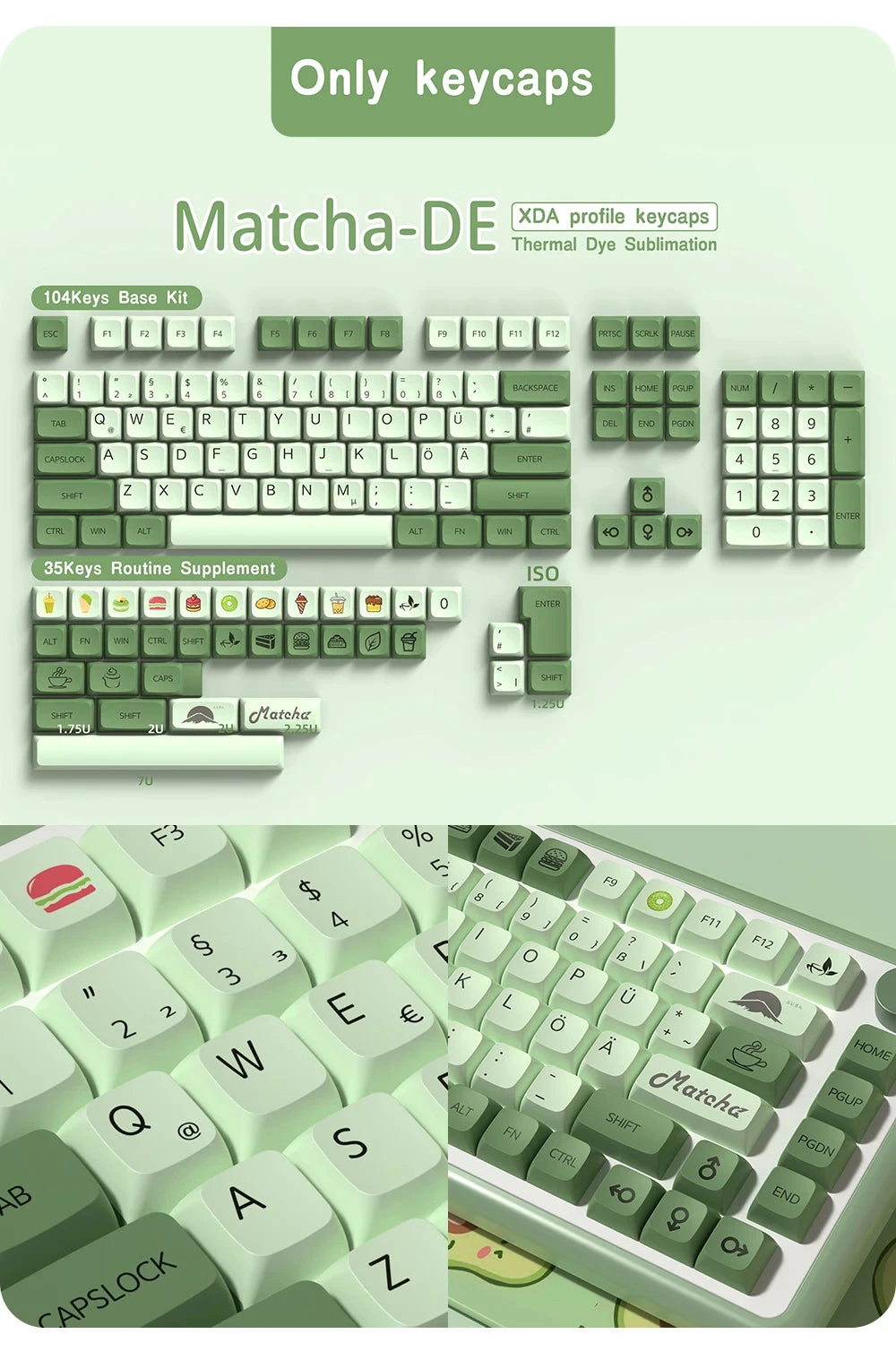 DE Keyboard Keycaps XDA Profile PBT German Keycap Dye-Sub ISO Alice Layout 7U Space bar For Mechanical Keyboard Wooting
