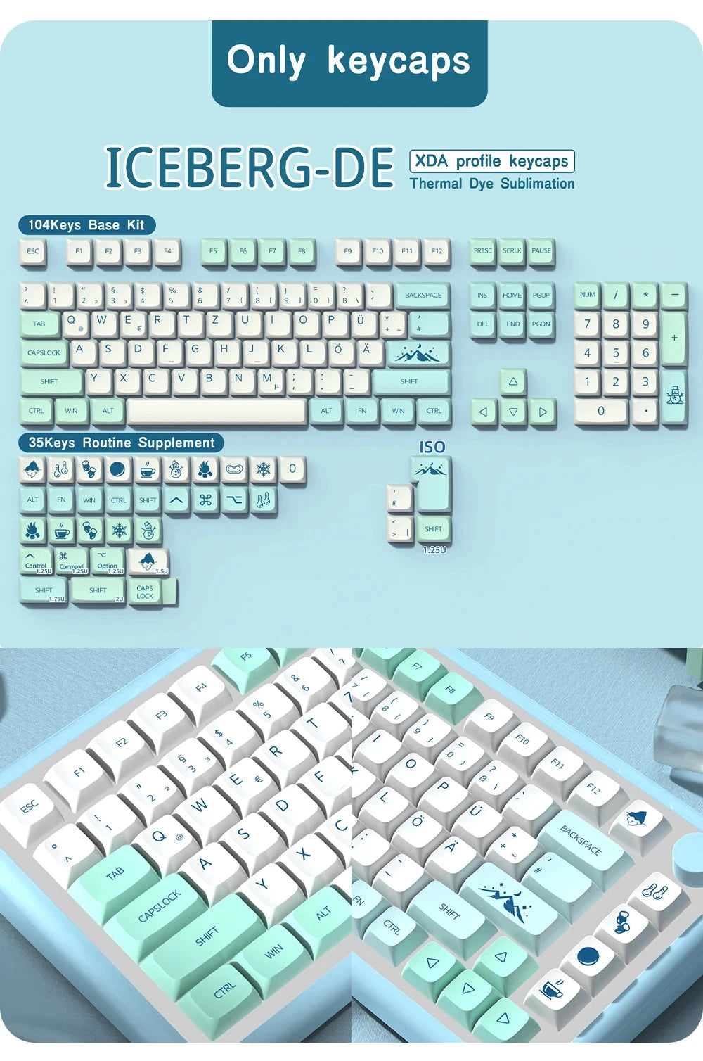 DE Keyboard Keycaps XDA Profile PBT German Keycap Dye-Sub ISO Alice Layout 7U Space bar For Mechanical Keyboard Wooting
