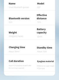 Smart bluetooth glasses innovative replaceable frame New TR square detachable Bluetooth glasses AI translation g07 glasses