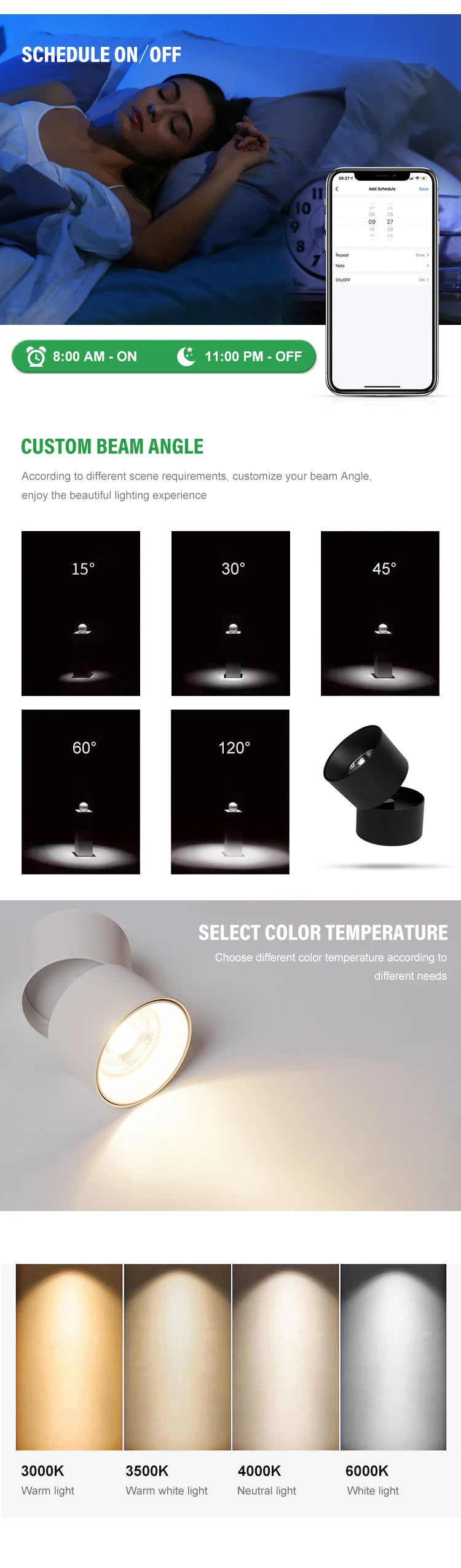 Tuya Smart Life COB RGBCCT 2700K-6500K Foldable Downlight Zigbee Ceiling Dimmable Spotlight,Work with Alexa/Google